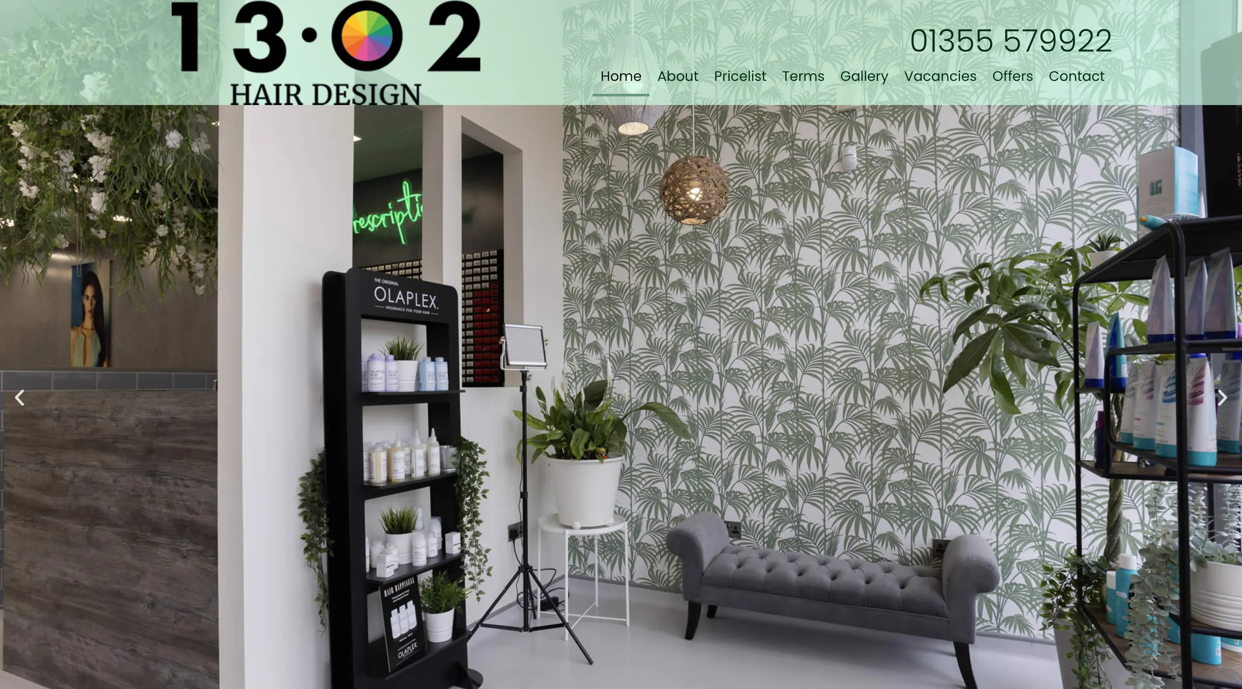 The 1302 Hair Design website, built by Fraser Web Design, on a desktop screen