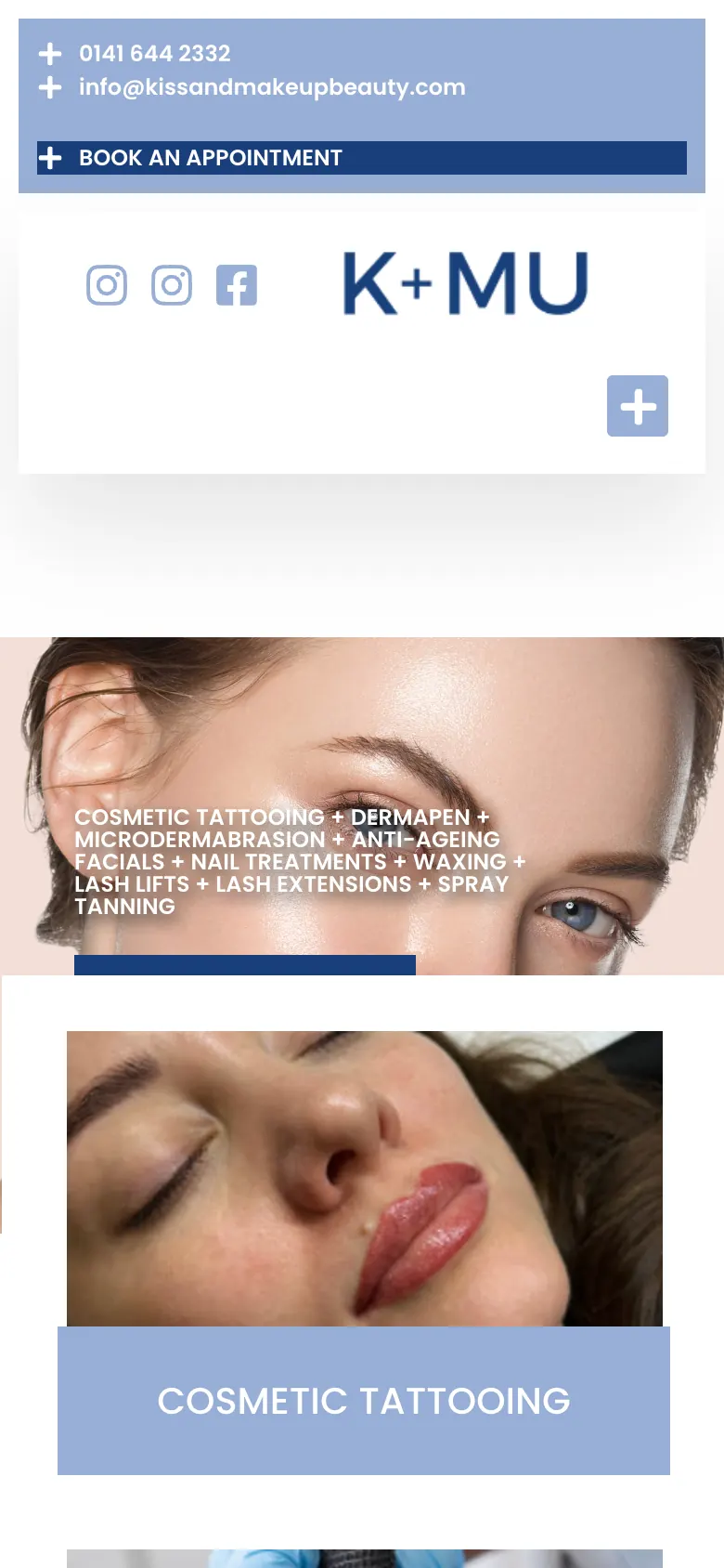 Kiss & Make Up Beauty website on a phone