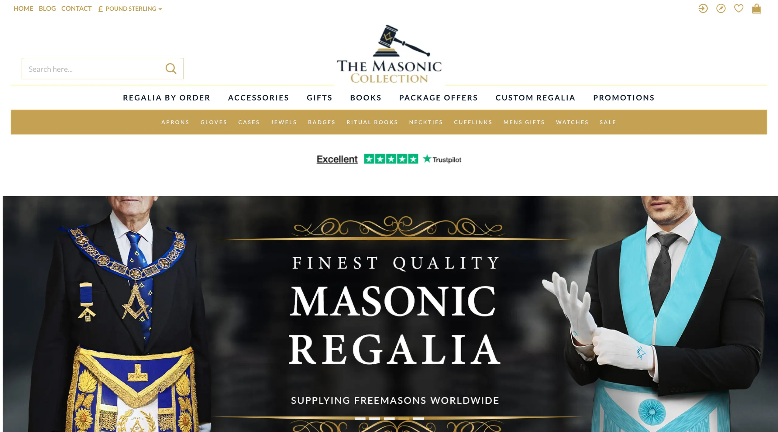 The Masonic Collection website on a desktop screen