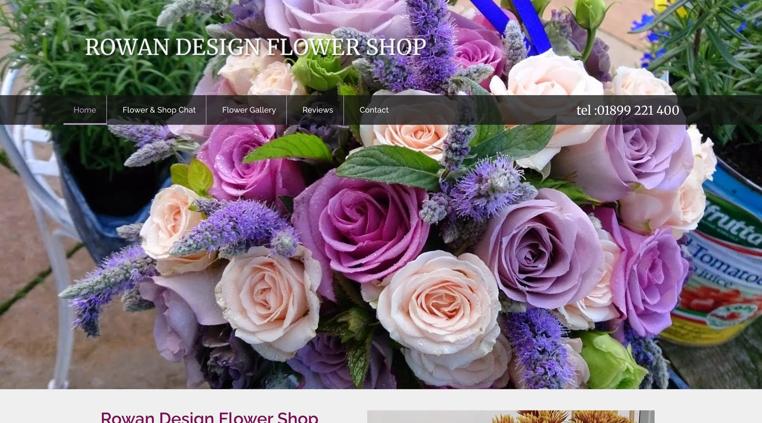 Rowan Design Flower Shop website on a desktop screen