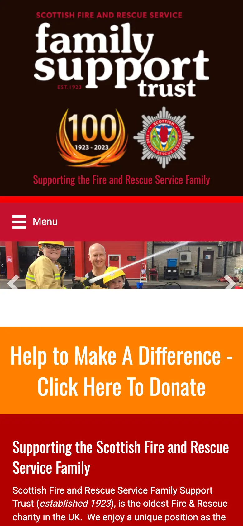 SFRS Family Support Trust website on a phone
